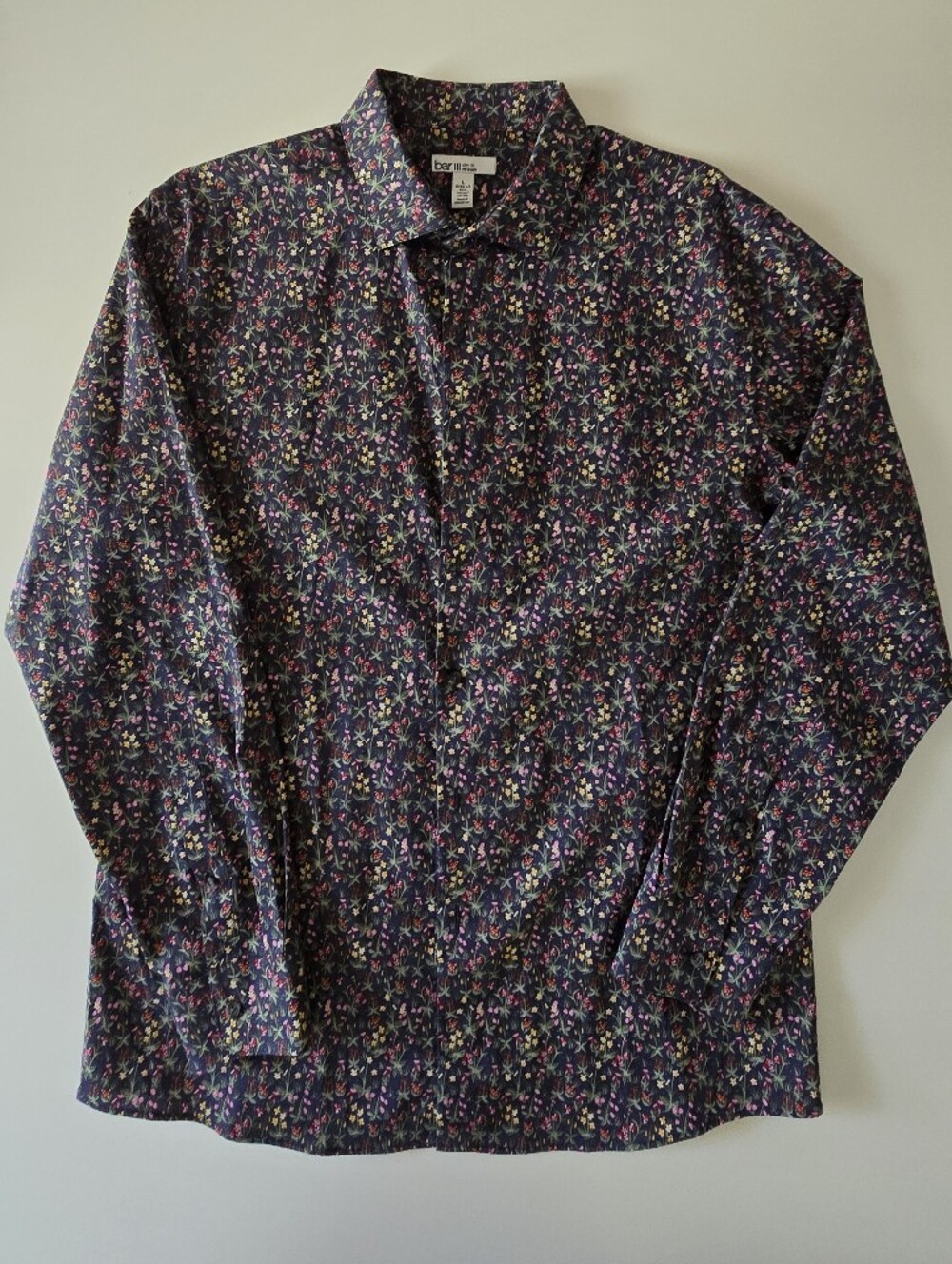 Bar III Navy Floral Print Button-Down Shirt